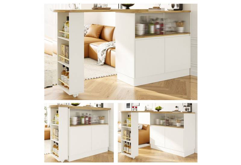 Celya Bartisch 360° drehbarer, multifunktionales drehbares Sideboard mit Ablagefach (1 Stehtisch), Hauptkörper 90x45x100cm,Glasschiebetür, geeignet für Küche/Esszimmer von Celya