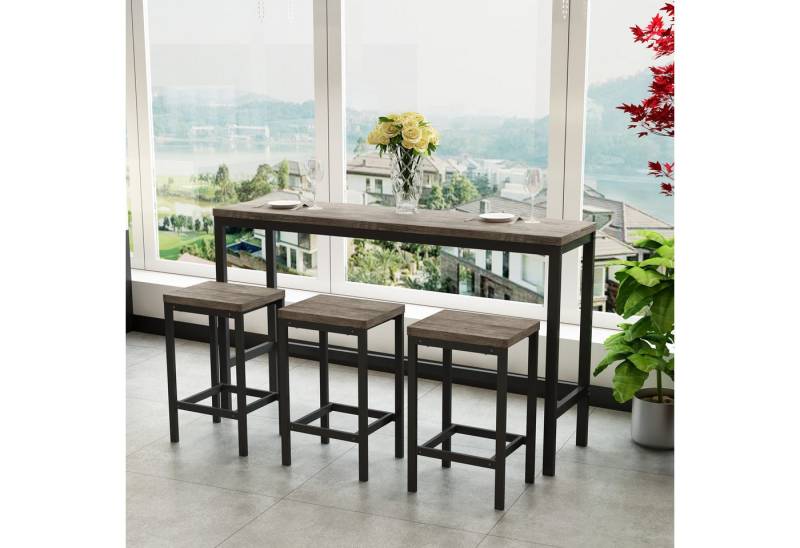 Celya Bartisch Küchen-Esstisch,Kneipentisch, langes Esstisch-Set mit 3 Hockern von Celya