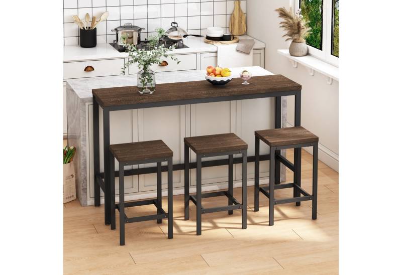 Celya Bartisch Küchen-Esstisch,Kneipentisch, langes Esstisch-Set mit 3 Hockern von Celya