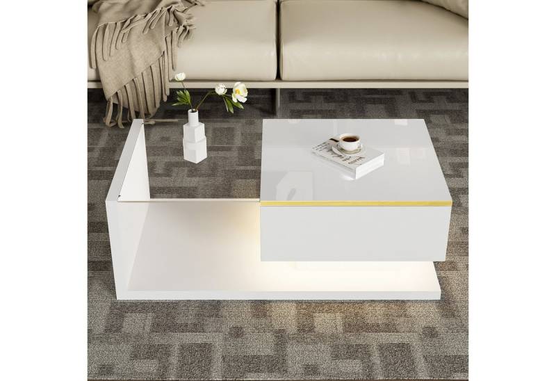 Celya Couchtisch Couchtisch Hochglanz, Beistelltische, mit Glas und LED-Beleuchtung, 90 cm langer Couchtisch von Celya