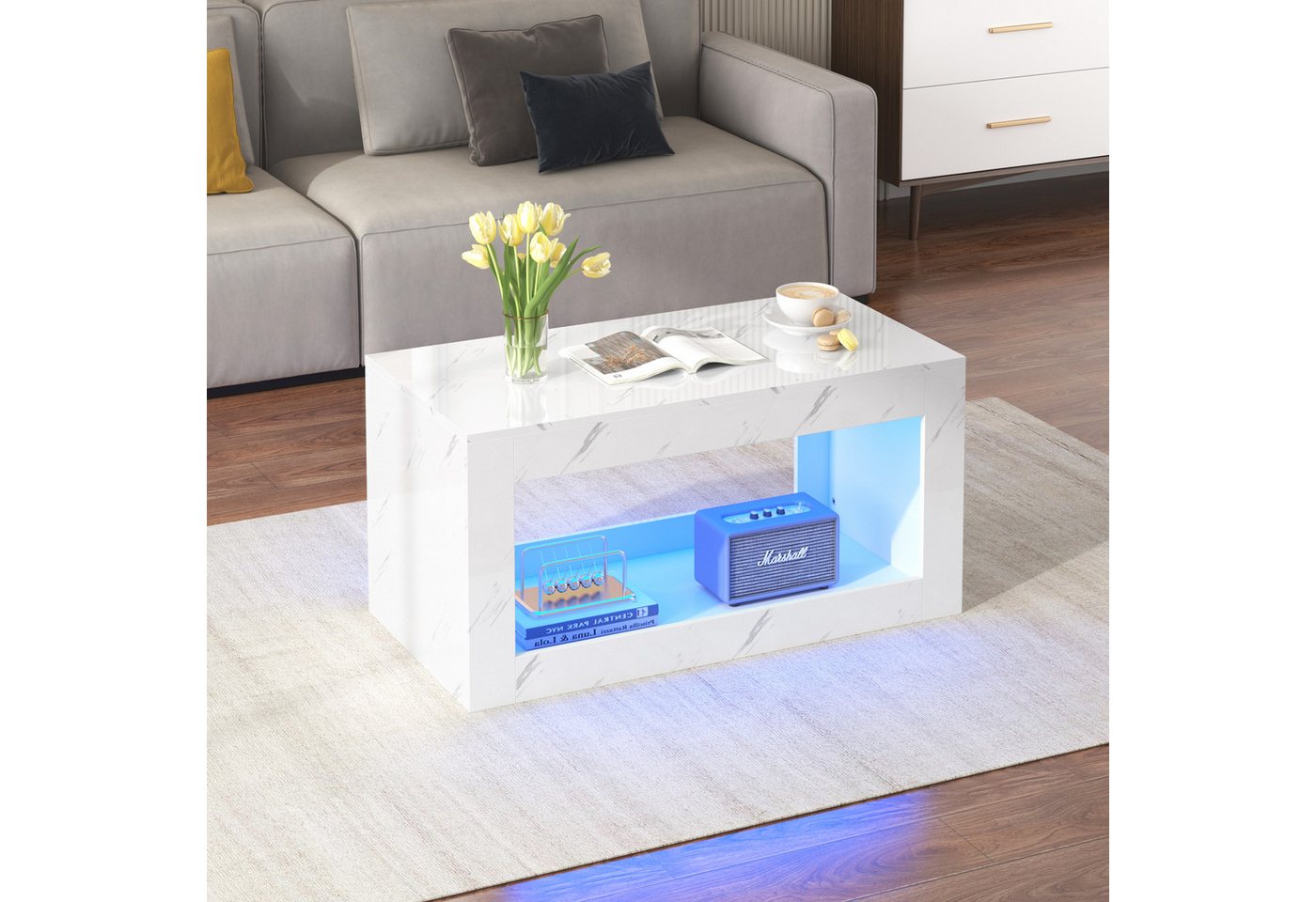 Celya Couchtisch Hochglänzender Couchtisch mit LED-Lichteffekte, Breite 100 cm von Celya