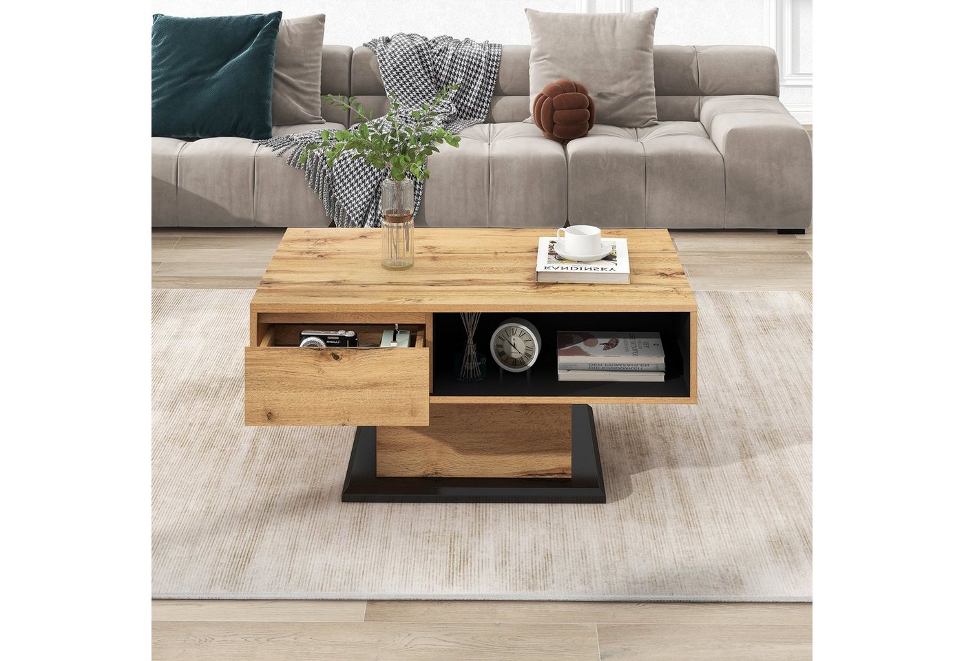 Celya Couchtisch Holzmaserung Material, doppelseitiger Stauraum, Wohnzimmer Sofa Tisch, Einzigartiges Design von Celya