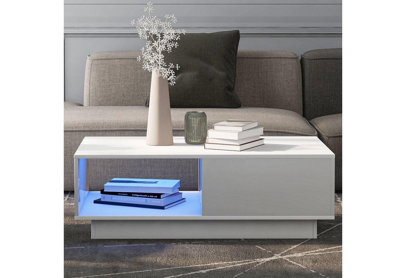 Celya Couchtisch moderner Hochglanz-Sofatisch Wohnzimmertisch 99 x 55 x 32 cm, mit LED-Licht von Celya