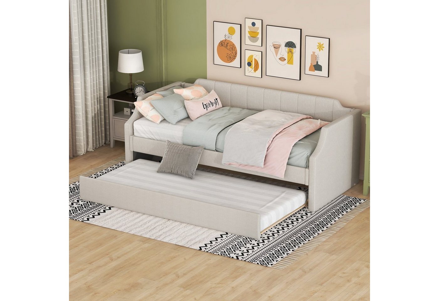 Celya Daybett Polsterbett,Daybett 90 x 200(190) Gepolstertes Daybed mit Rollbett, Multifunktionsbett, Gepolstertes Einzelbett mit ausziehbarem Bett von Celya