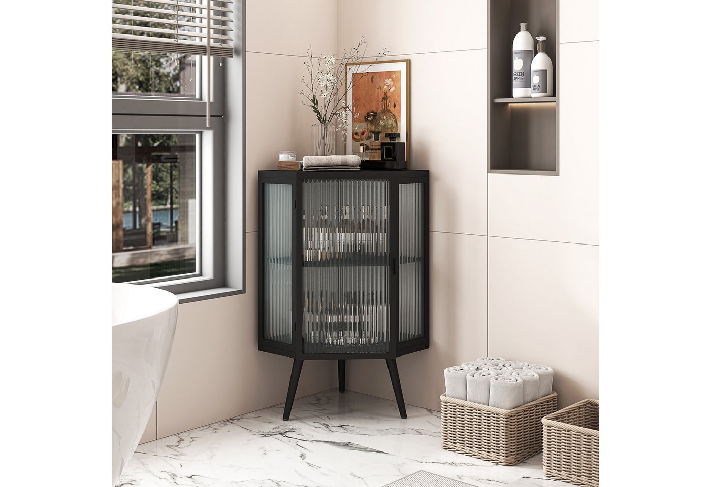 Celya Eckregal Eck-Unterschrank mit Tür aus gehärtetem Glas und verstellbarem Regal, für Badezimmer, Wohnzimmer, Schlafzimmer,Schwarz Celya Eckregal Eck-Unterschrank mit Tür aus gehärtetem Glas und verstellbarem Regal, für Badezimmer, Wohnzimmer, Schlafzimmer,Schwarz von Celya