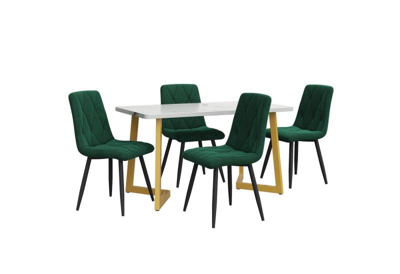 Celya Essgruppe Esstisch mit 4 Stühlen,Moderner Küchentisch, (Set, 5-tlg., Tisch mit 4 Stuhlen), Twill Samt Küchenstuhl,Rechteckiger Esstisch,Grün von Celya