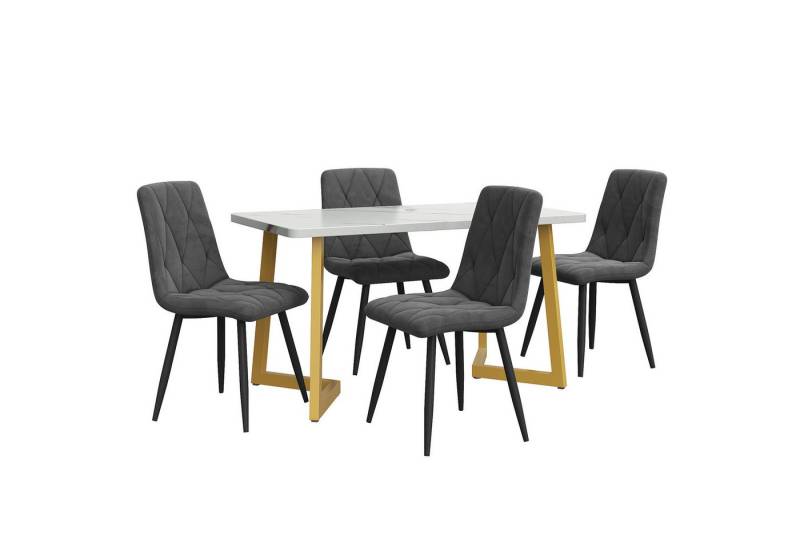 Celya Essgruppe Esstisch mit 4 Stühlen,Moderner Küchentisch, (Set, 5-tlg., Tisch mit 4 Stuhlen), Twill Samt Küchenstuhl,Rechteckiger Esstisch,Grau von Celya