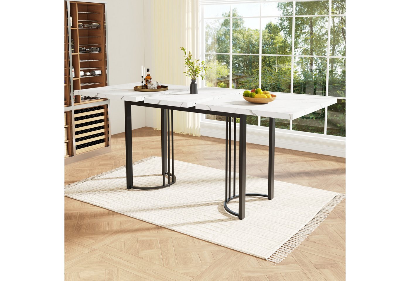 Celya Esstisch Teleskoptisch,Esstisch Ausziehtisch MDF Tischplatte Mit Marmormustern (Doppelnutzung für Heim & Büro,140-179.5×80x75.5cm), Beine aus Eisen aus Metall von Celya