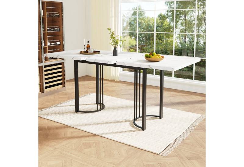 Celya Esstisch Teleskoptisch,Esstisch Ausziehtisch MDF Tischplatte Mit Marmormustern (Doppelnutzung für Heim & Büro,140-179.5×80x75.5cm), Beine aus Eisen aus Metall von Celya