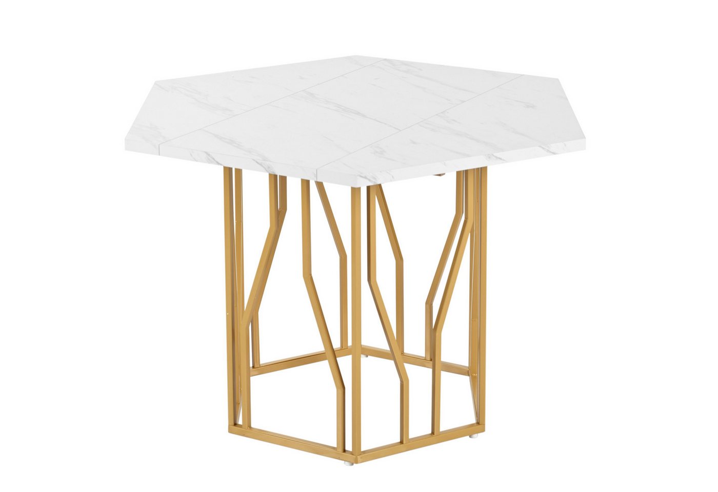 Celya Esstisch sechseckiger Marmor-Tisch, schlichter ästhetischer Couchtisch, Goldene Metallzweiggestell, geeignet für Esszimmer und Wohnzimmer Celya Esstisch sechseckiger Marmor-Tisch, schlichter ästhetischer Couchtisch, Goldene Metallzweiggestell, geeignet für Esszimmer und Wohnzimmer von Celya
