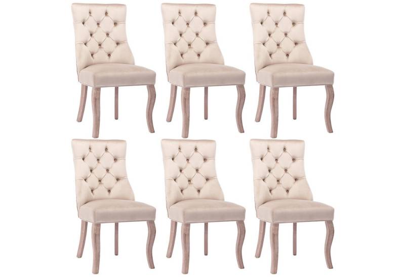 Celya Esszimmerstuhl 4-Fußstuhl, Stuhl Beige Samt Esszimmerstuhl,hohe Rückenlehne (6 St), mit Knopfsteppung, Gestell aus Massivholz, Beige von Celya