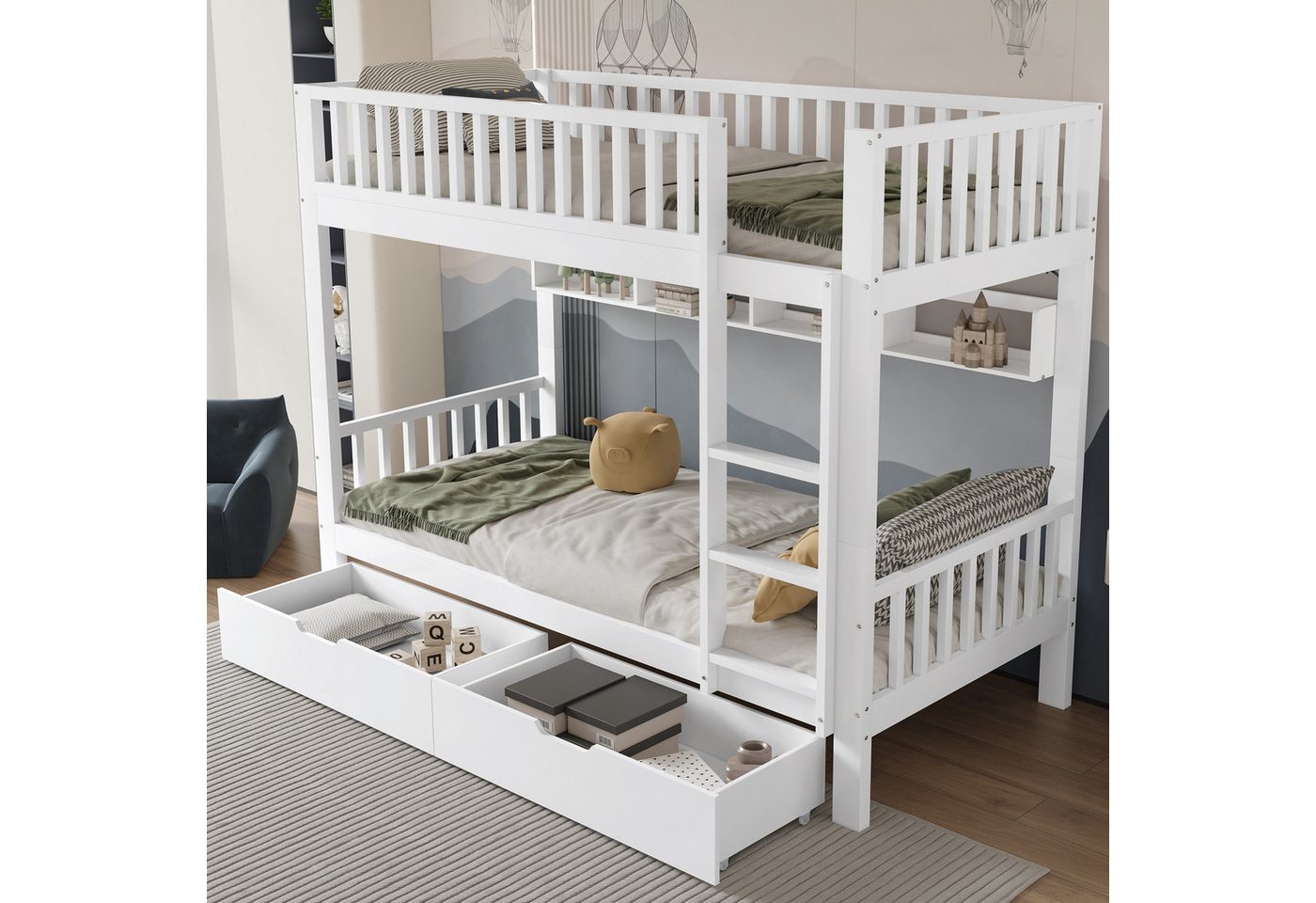 Celya Etagenbett Kinderbett Kiefernholzrahmen 90x200cm, mit Fallschutzgitter und MDF-Schubladen Celya Etagenbett Kinderbett Kiefernholzrahmen 90x200cm, mit Fallschutzgitter und MDF-Schubladen von Celya