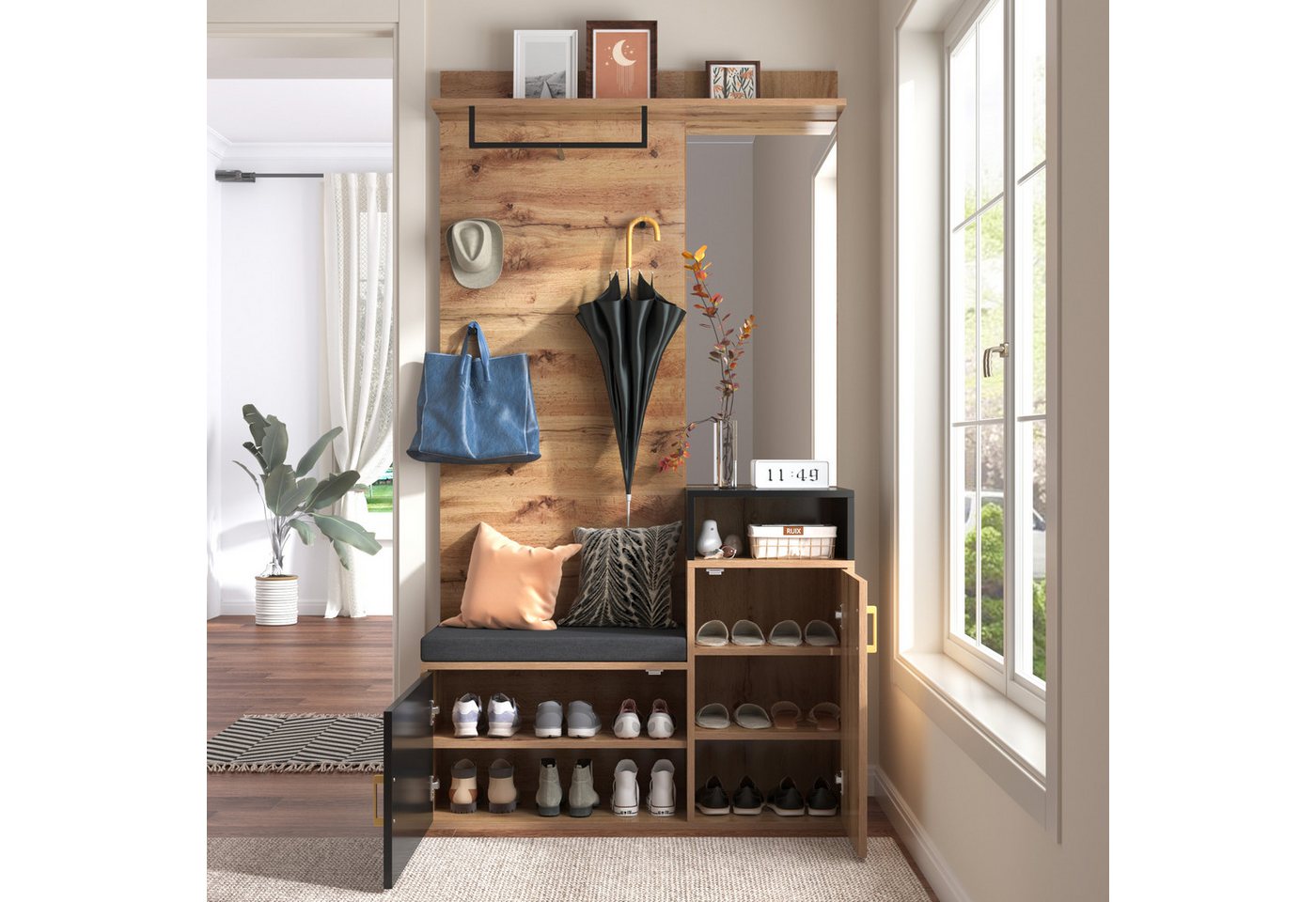 Celya Garderoben-Set Garderoben-Set,mit 4 Kleiderhaken, Spiegel, Schuhschrank, Wandgarderobe, oberes Ablagefach, Flurgarderobe Sitzbank Celya Garderoben-Set Garderoben-Set,mit 4 Kleiderhaken, Spiegel, Schuhschrank, Wandgarderobe, oberes Ablagefach, Flurgarderobe Sitzbank von Celya