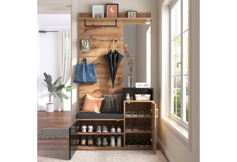 Celya Garderoben-Set Garderoben-Set,mit 4 Kleiderhaken, Spiegel, Schuhschrank, Wandgarderobe, oberes Ablagefach, Flurgarderobe Sitzbank von Celya
