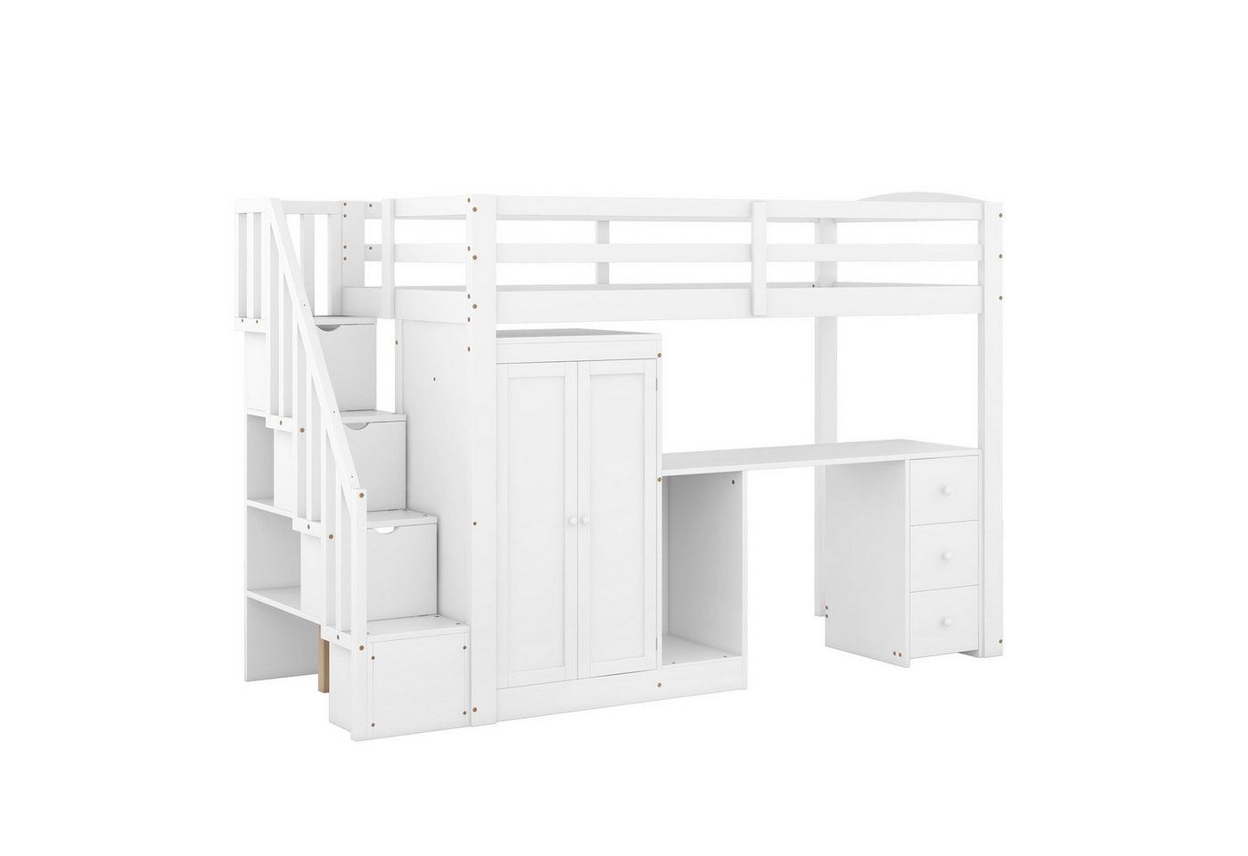 Celya Hochbett 90x200cm mit Kleiderschrank und Treppe Schreibtisch und Schubladen und Schrank in einem, Weiß Celya Hochbett 90x200cm mit Kleiderschrank und Treppe Schreibtisch und Schubladen und Schrank in einem, Weiß von Celya