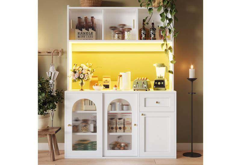 Celya Hochschrank Hochschrank, Vitrinenschrank, Buffetschrank mit Verstellbaren Ablagen Esszimmerschrank, Sideboard mit LED-Beleuchtung von Celya