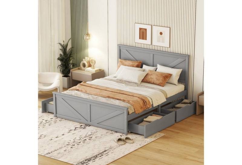 Celya Holzbett 160 x 200 cm Einfaches Holzpritschenbett, mit vier Schubladen, Bettgestell mit Lattenrost von Celya