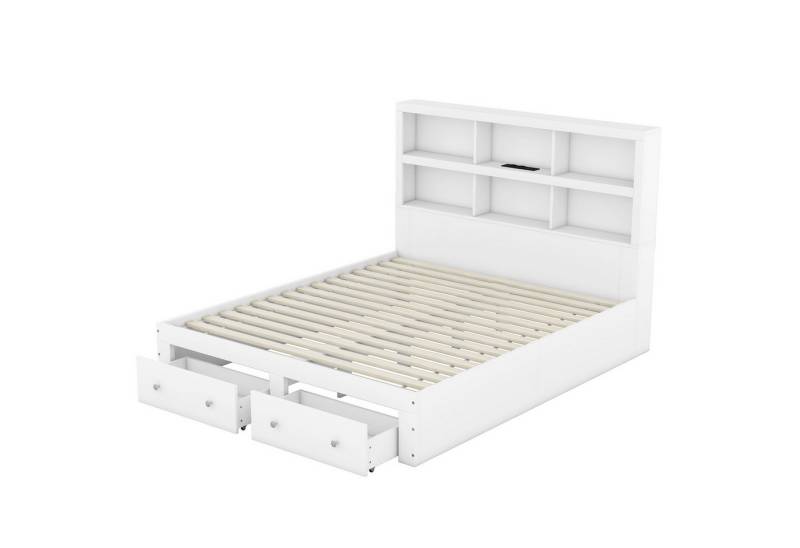 Celya Holzbett Doppelbett Bettgestell 160x200cm mit zwei Schubladen, Kopfteil mit Stauraum von Celya