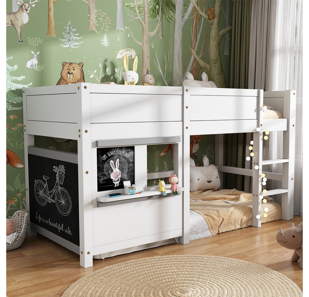Celya Holzbett Hausbett Kinderbett Spielbett Etagenbett, mit zwei Brettern graffitifähig mit kleiner Ablage 90x200 weiß von Celya