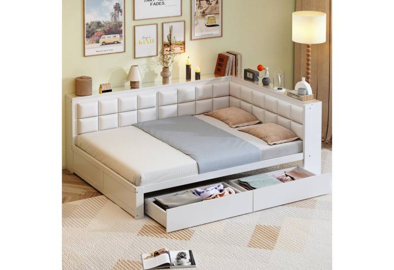 Celya Holzbett Polsterbett, Sofa-Holzbett 140 x 200cm, Einzelbett (Ohne Matratze, roßer Stauraumschublade, Jugendbett, Holzbett aus Kiefernholz), multifunktionales Bett mit weicher Rückenlehne von Celya