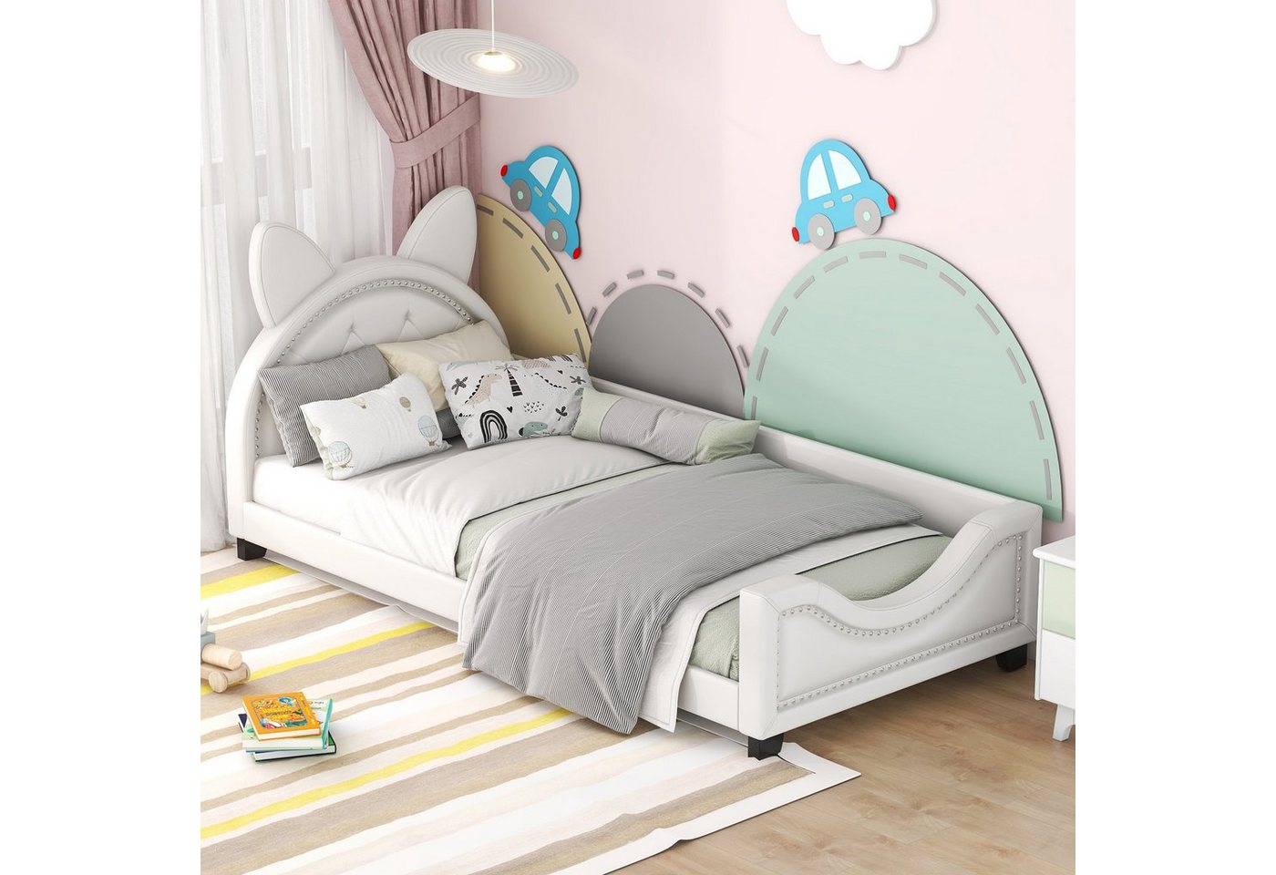 Celya Kinderbett 90 x 200 Einzelbett, Kinderbett mit Karton-Ohren Plattformbett, Kopfteil 96cm, Rosa Kinderbett, 90×200cm von Celya
