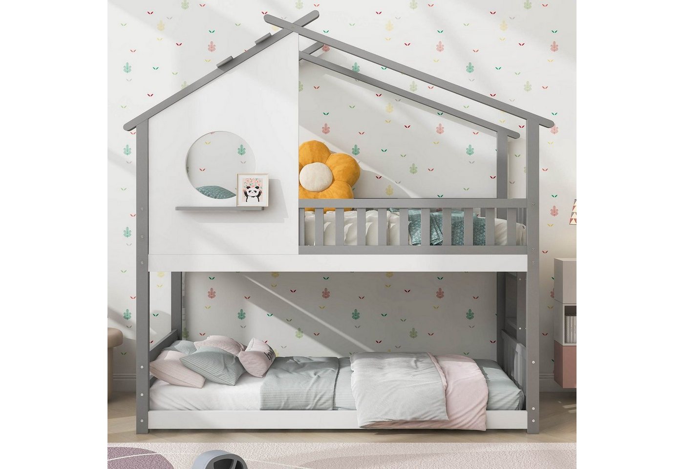 Celya Kinderbett Hausbett, Kinderbett 90x200cm, mit Fallschutz und Barriere, Doppelbett von Celya