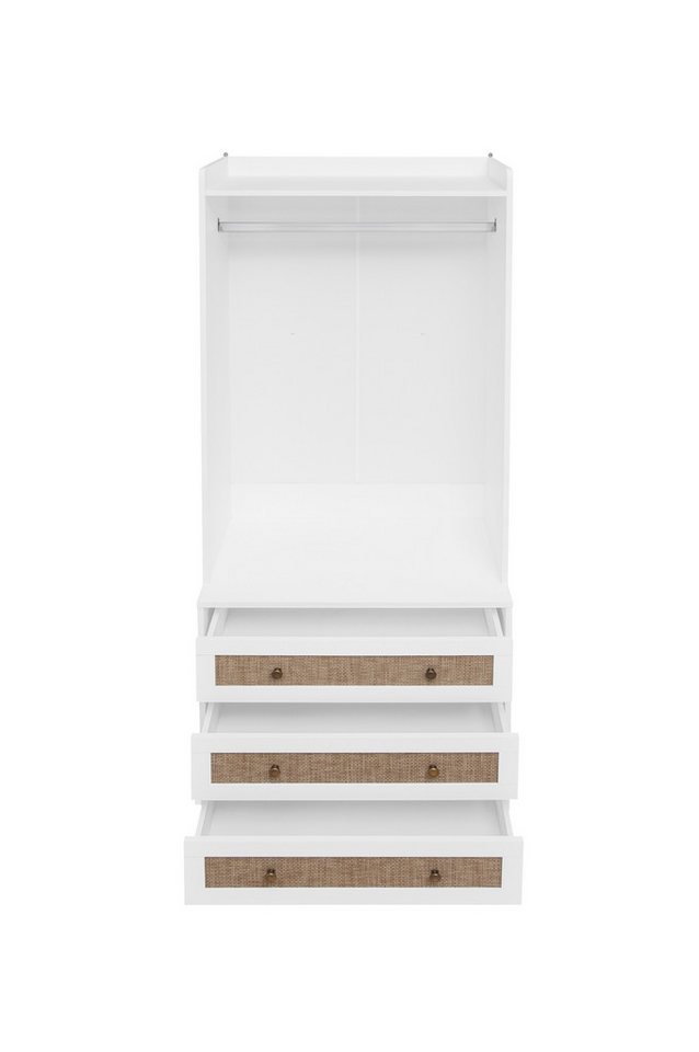 Celya Kleiderschrank 1PC Weißer Kleiderschrank mit 3 Schubladen (Büro.Maße:70*48*180cm, ideal für Flur, Wohnzimmer, Schlafzimmer, Arbeitszimmer oder) Garderobe mit Stauraumregal im Boho-Stil, Höhe 180 cm von Celya