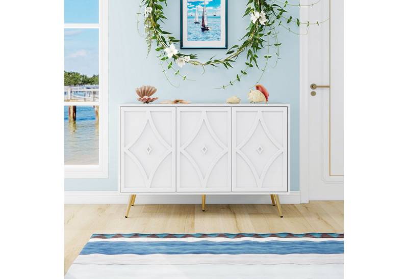 Celya Kommode Elegante Schrank mit Rautenmuster (für Wohnzimmer, Flur oder Schlafzimmer, Moderner Aufbewahrungsschrank), mit 3D-Schnitzmuster, Metallbeine in Gold, 120×40×80 cm von Celya