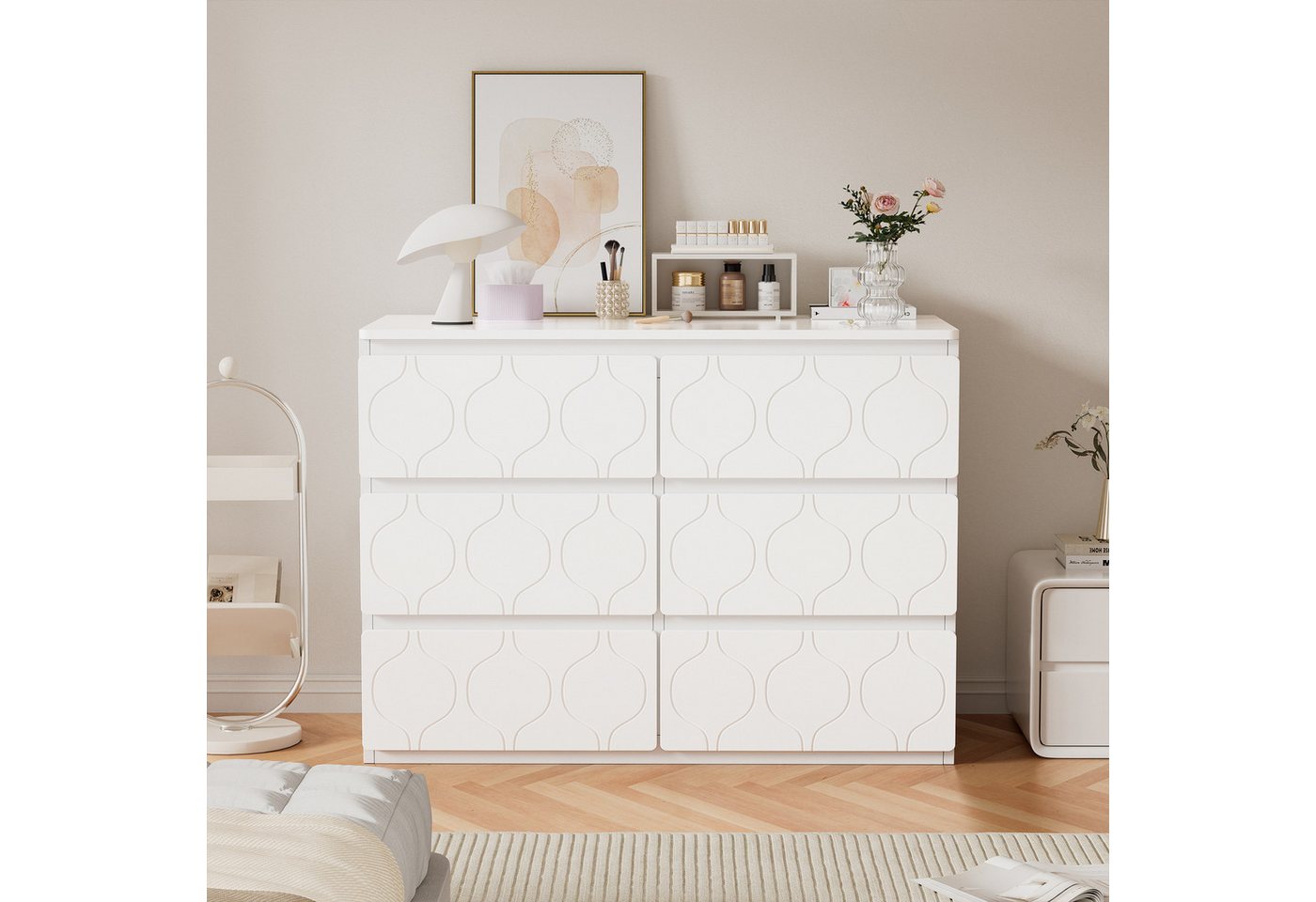 Celya Kommode Sideboard mit 6 Schubladen, Weiß Kommode für Wohnzimmer und Schlafzimmer von Celya