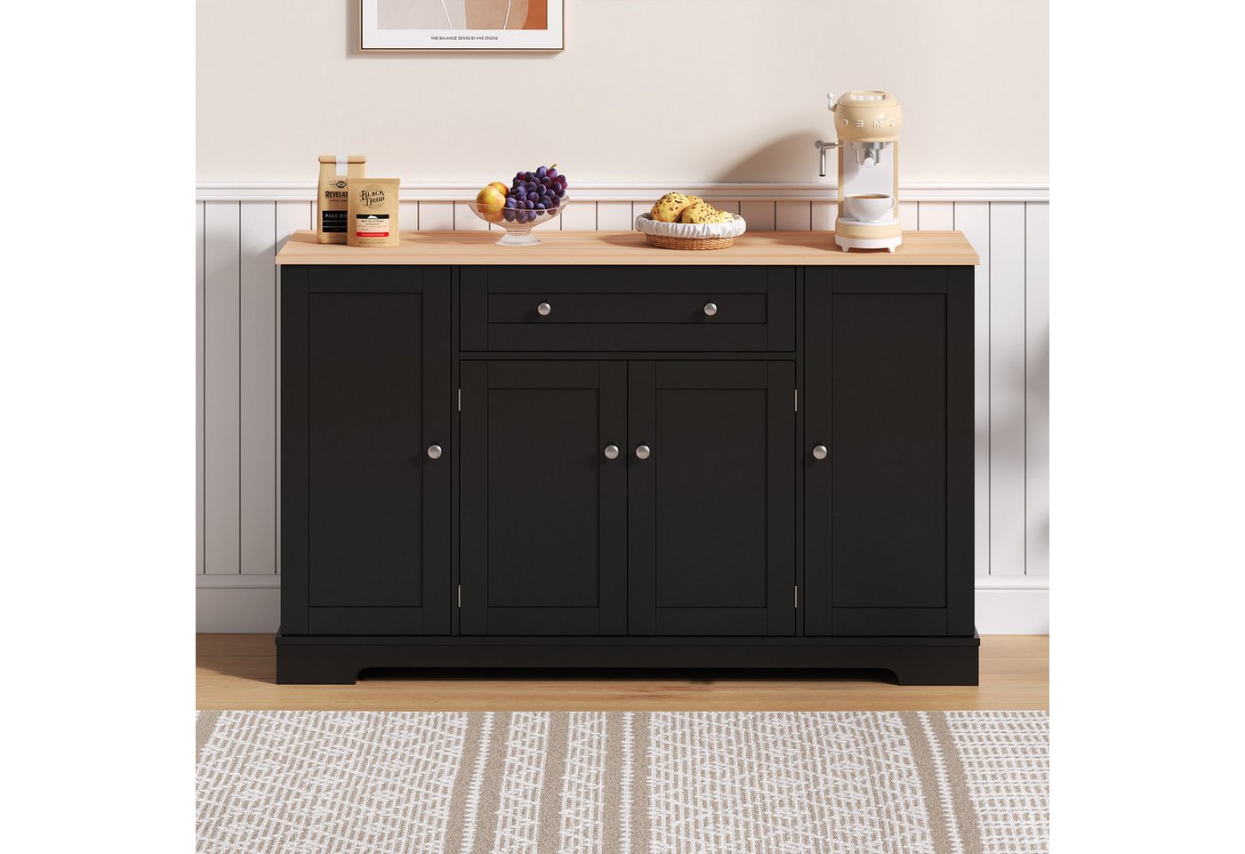 Celya Küchenbuffet Multifunktionales Küchenbuffet, 138 cm Sideboard mit Schublade (Modernes Design mit Kippschutz, ideal für Küche, Wohnzimmer & Schlafzimmer) Regaltüren & verstellbaren Einlegeböden von Celya