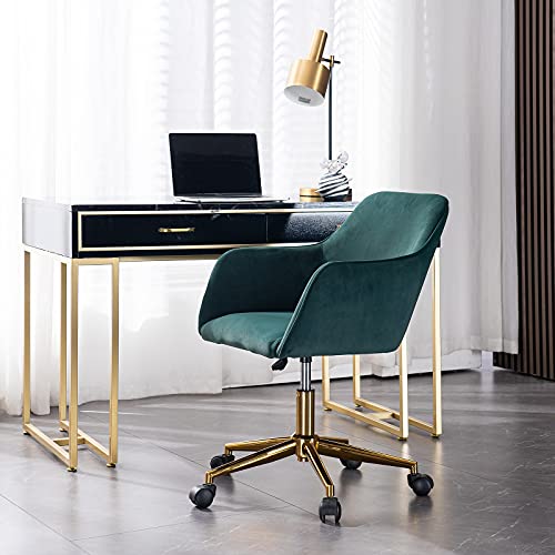 Celya Neuer Samt Stoff Material Einstellbare Höhe Dreh Home Office Stuhl Für Innenbüro Mit Goldbeinen (Grün) von Celya