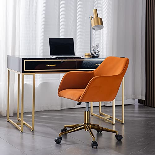 Celya Neuer Samt Stoff Material Einstellbare Höhe Dreh Home Office Stuhl Für Innenbüro Mit Goldbeinen (Orange) von Celya