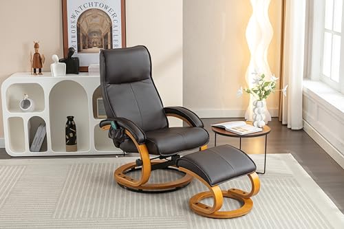 Celya PU Upholstered Massage Recliner with Ottoman Footstool with 5 Points Massager for Living Room Bedroom (Basis aus Bentholz, Braun) von Celya