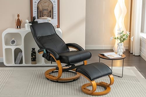 Celya PU Upholstered Massage Recliner with Ottoman Footstool with 5 Points Massager for Living Room Bedroom (Basis aus Bentholz, Schwarz) von Celya