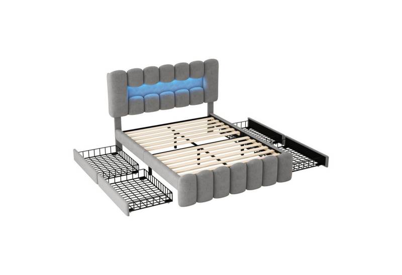 Celya Polsterbett 140 x 200 cm Polsterbett mit 4 Schubladen,mit LED-Lichtleiste, mit USB und Stereoanlage von Celya