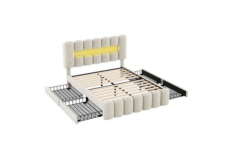 Celya Polsterbett 140 x 200 cm Polsterbett mit 4 Schubladen,mit LED-Lichtleiste, mit USB und Stereoanlage Celya Polsterbett 140 x 200 cm Polsterbett mit 4 Schubladen,mit LED-Lichtleiste, mit USB und Stereoanlage von Celya