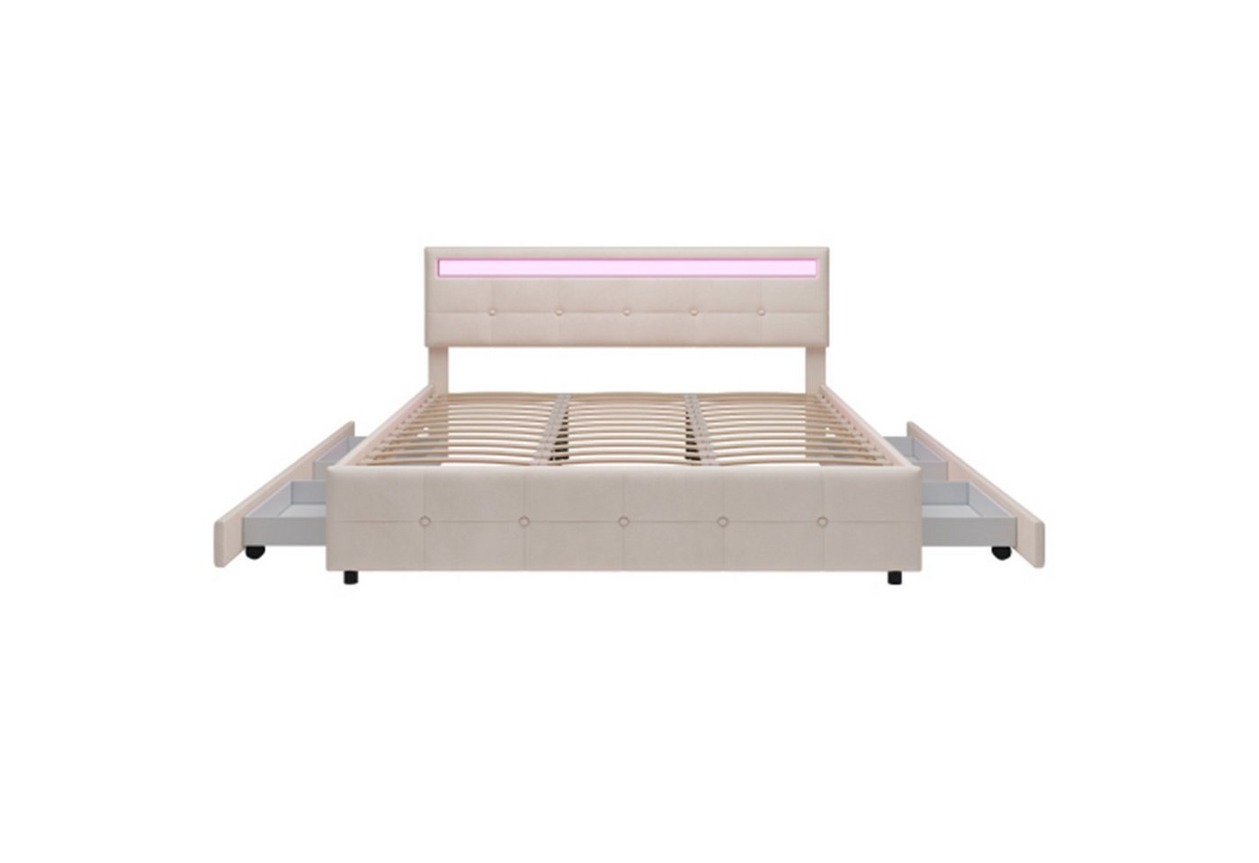 Celya Polsterbett 180x200cm Bettgestell mit LED Beleuchtung und 4 Schubladen, Doppelbett aus Samtstoff von Celya