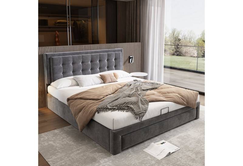 Celya Polsterbett Bett mit Kasten und Schubladen, 180×200cm Doppelbett, Leistungsstarke Speichermöglichkeiten, 200×185×90-100 cm von Celya