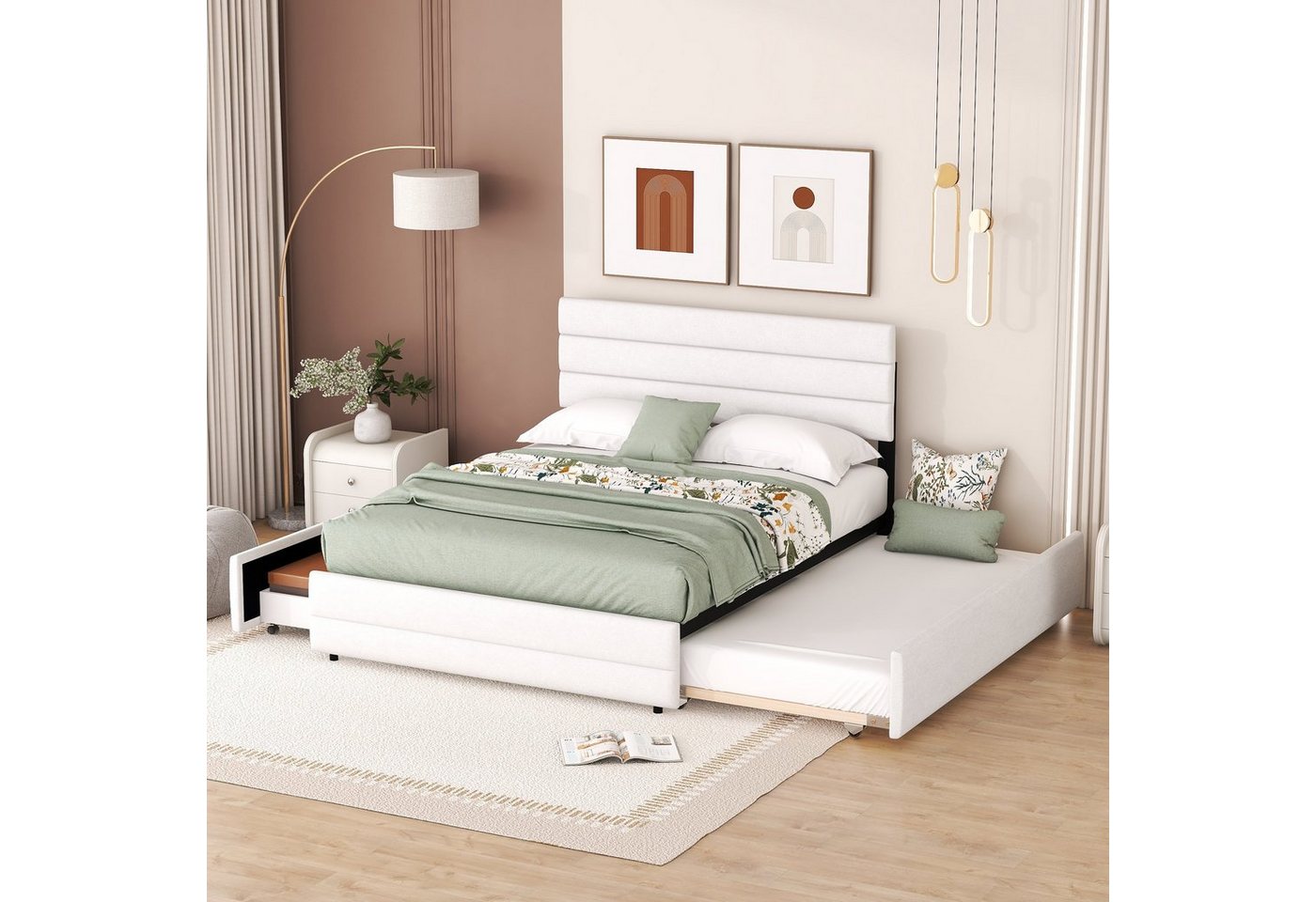 Celya Polsterbett Bettgestell 140 x 200 cm Plattform Bett, mit Räummaschine für zwei Personen, zwei Schubladen von Celya
