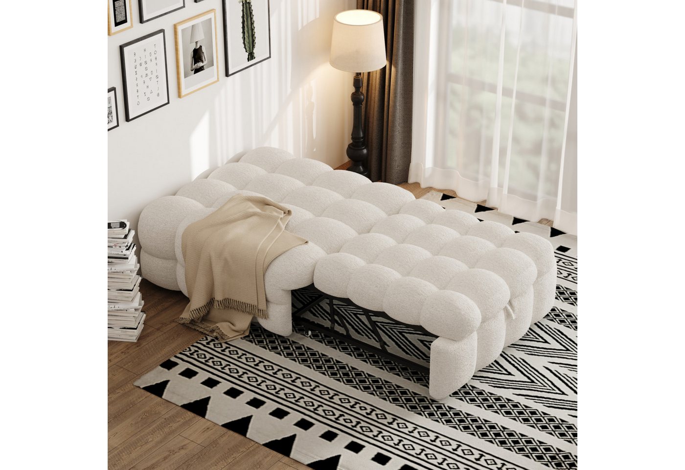 Celya Polsterbett Einzelbett, 2-in-1-Fußhocker, Ausziehbares Schlafsofa (Ohne Matratze), Polsterbett, Puffy-Bett,Teddy-Stoff von Celya