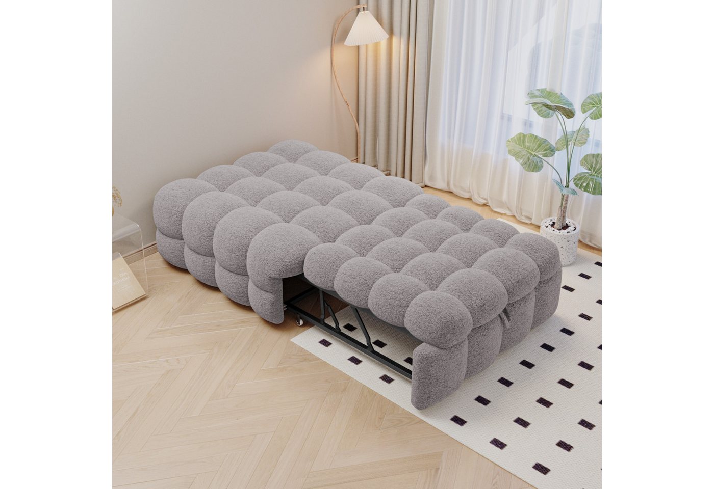 Celya Polsterbett Einzelbett, 2-in-1-Fußhocker, Ausziehbares Schlafsofa (Ohne Matratze), Polsterbett, Puffy-Bett,Teddy-Stoff von Celya