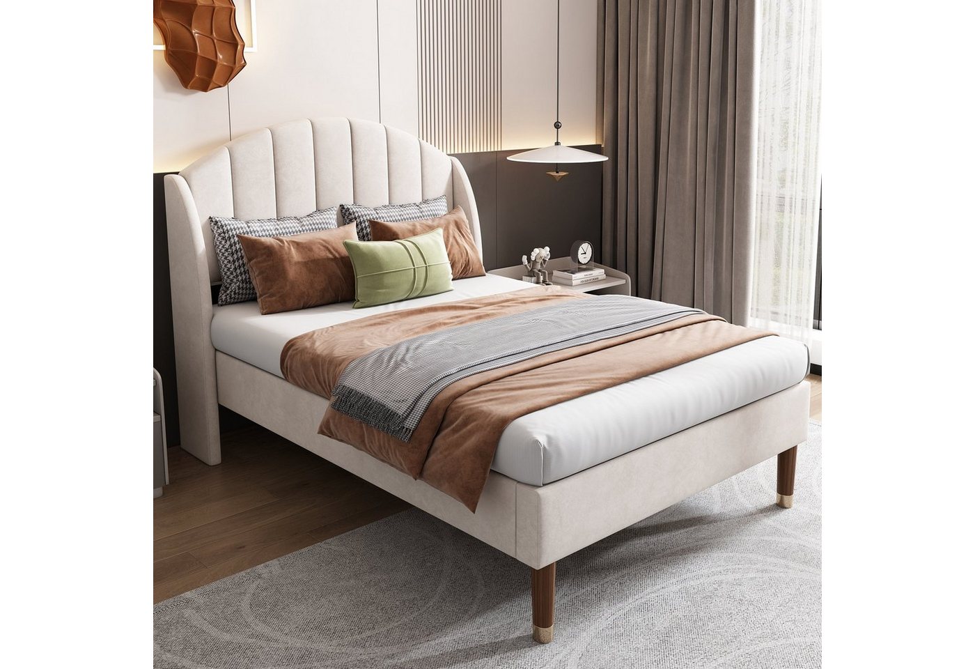 Celya Polsterbett Home Schlafzimmer Bett mit flachen Nudeln Rahmen und Kopfteil, 90×200cm, Kopfteil der dicken Matratze von Celya