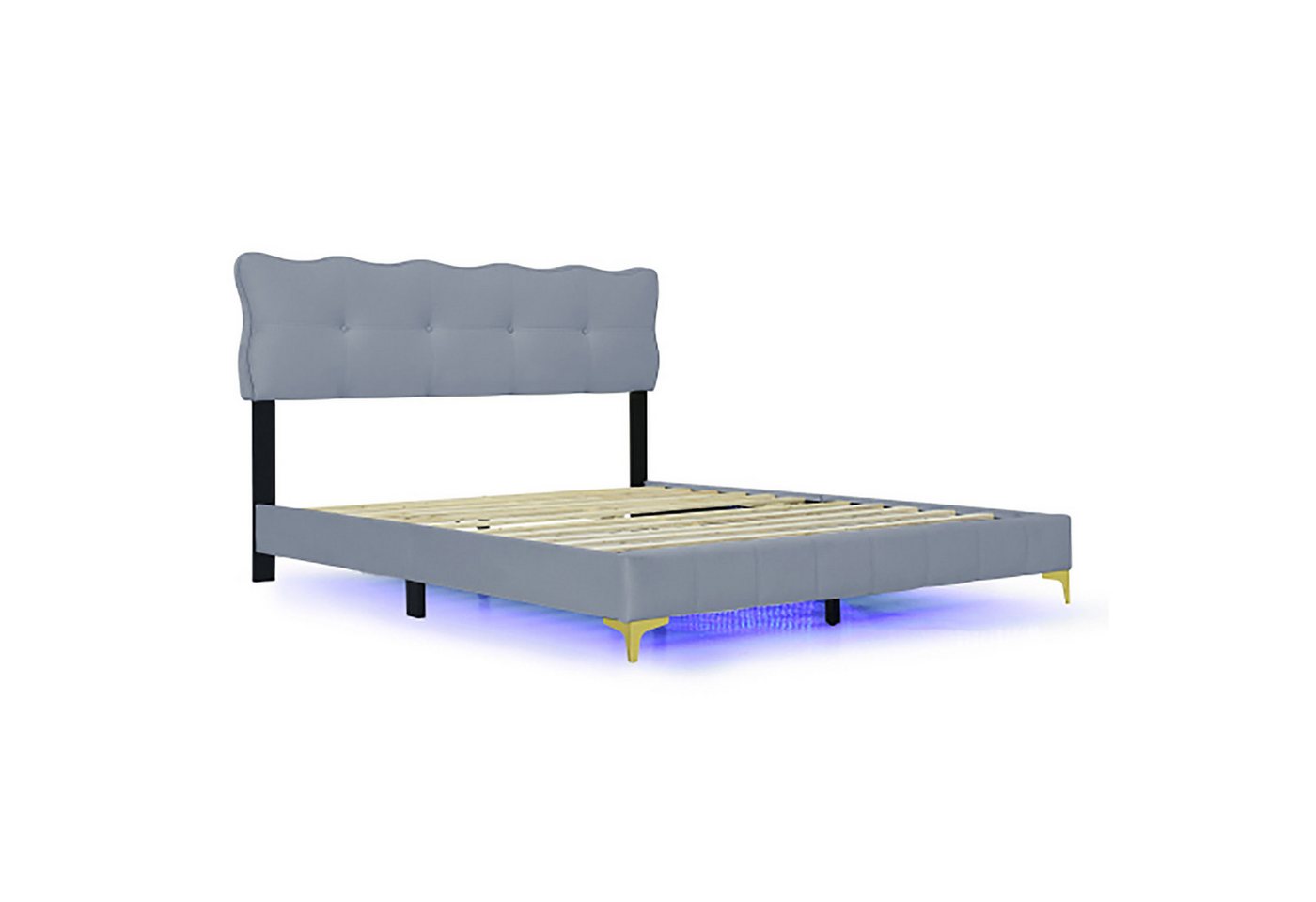 Celya Polsterbett Jugendbett, Doppelbett mit LED-Leuchten, Samtstoff, 160 x 200 cm von Celya