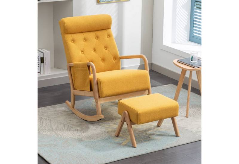 Celya Schaukelstuhl Wohnzimmer Bequemer Schaukelstuhl mit Ottomane, Hohe Rückenlehne Akzent Gleiter Schaukelstuhl,Microsuede,Kaffee von Celya