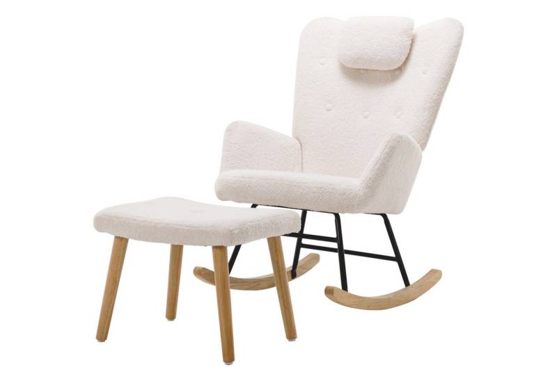 Celya Schaukelstuhl weicher Teddyplüsch-Schaukelstuhl mit Kopfstütze und Fußstütze, Bequemer weißer Schaukelstuhl,Stoff+ Schwämme+ Massivholz von Celya