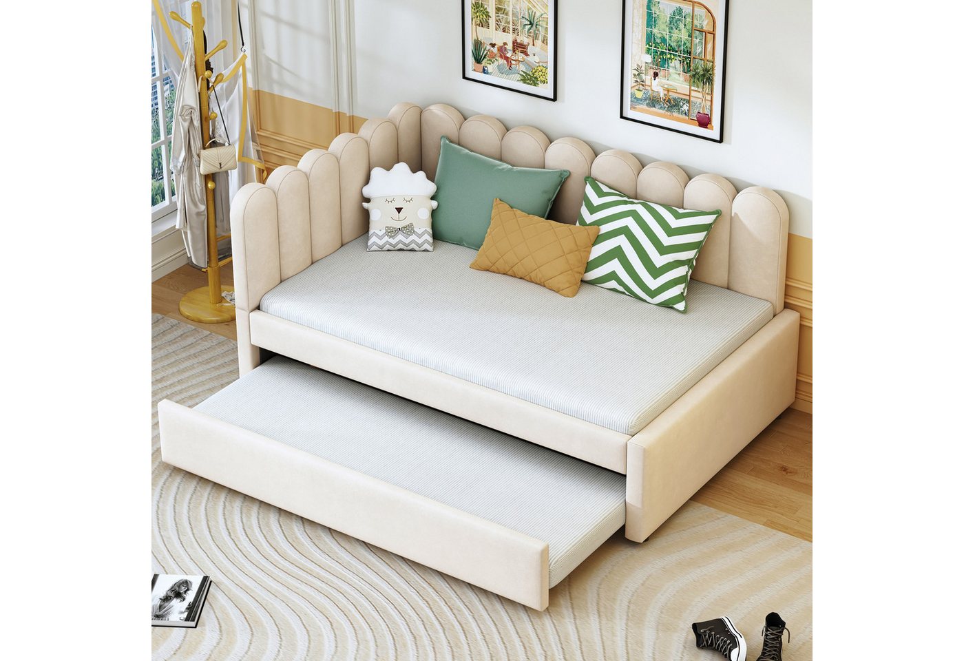 Celya Schlafsofa 2-in-1 Multifunktions-Schlafsofa in L-Form, 140x200cm, Samtrosa Polsterbett Platzsparendes Design Celya Schlafsofa 2-in-1 Multifunktions-Schlafsofa in L-Form, 140x200cm, Samtrosa Polsterbett Platzsparendes Design von Celya