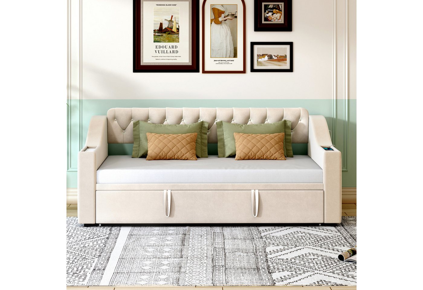 Celya Schlafsofa Polsterbett, 90/180*190 cm, mit USB-Ladeanschluss, Mit Ablagetaschen, Mit Lattenrost, Samtstoff Celya Schlafsofa Polsterbett, 90/180*190 cm, mit USB-Ladeanschluss, Mit Ablagetaschen, Mit Lattenrost, Samtstoff von Celya