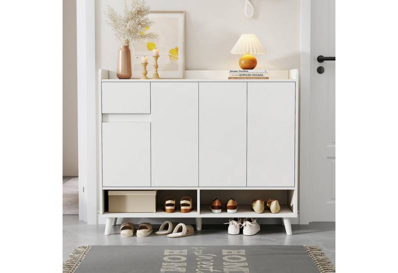Celya Schuhschrank Moderne Sideboard Kommode mit großem Stauraum (Maße: 120*99*35 cm, für Esszimmer, Wohnzimmer oder Küche, Weiß) 4 Türen und 1 Schubladen mit einem verstellbaren Regal von Celya