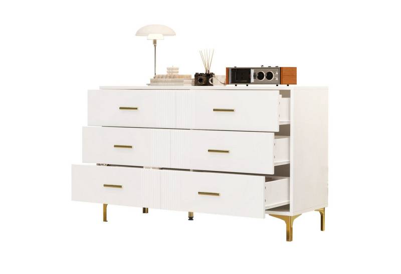 Celya Sideboard 76x120x40cm Kommode mit 6 Schubladen, Weiße Türkommode mit Schubladen für Wohnzimmer und Schlafzimmer von Celya