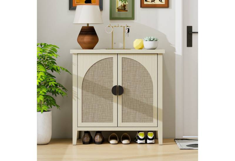 Celya Sideboard Aufbewahrungsschrank mit zwei Türen aus naturfarbenem Rattan (geeignet für Wohnzimmer, Eingangsbereich, Esszimmer und Küch, moderner Beistellschrank oder Geschirrschrank), gebogene Rattan-Seitenkommode von Celya
